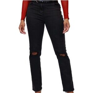 Distressed Straight Leg Black Jeans Sz M/6